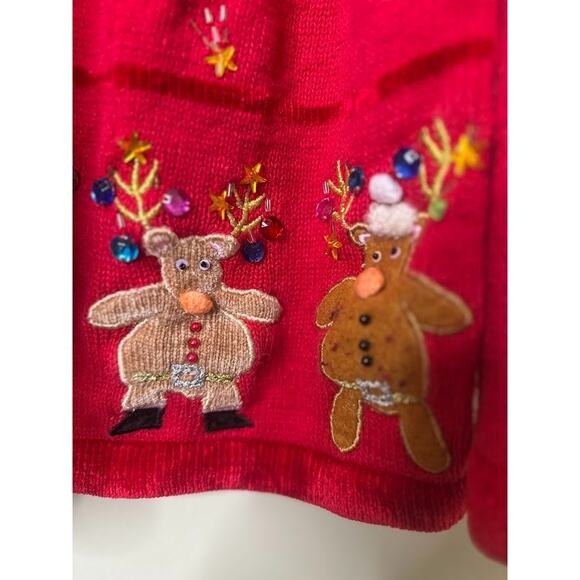 The Quacker Factory Reindeer 2X Red Christmas Cardigan Sweater Full Zip Novelty - Picture 3 of 10